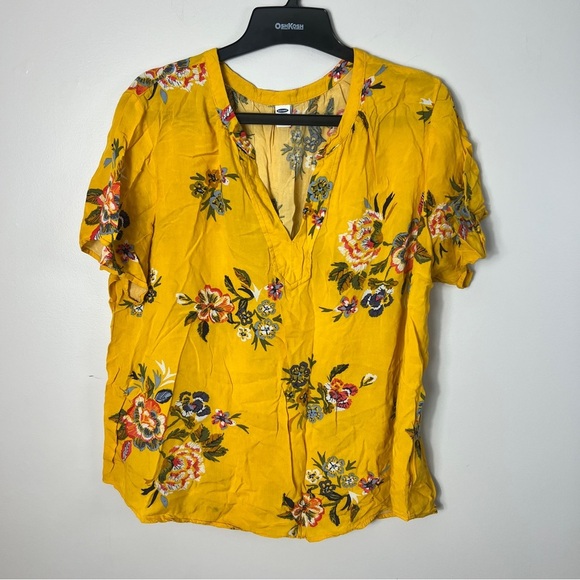 Old Navy Mustard Floral Short Sleeve V-neck Relaxed Fit Blouse women Size XXL - Picture 4 of 10